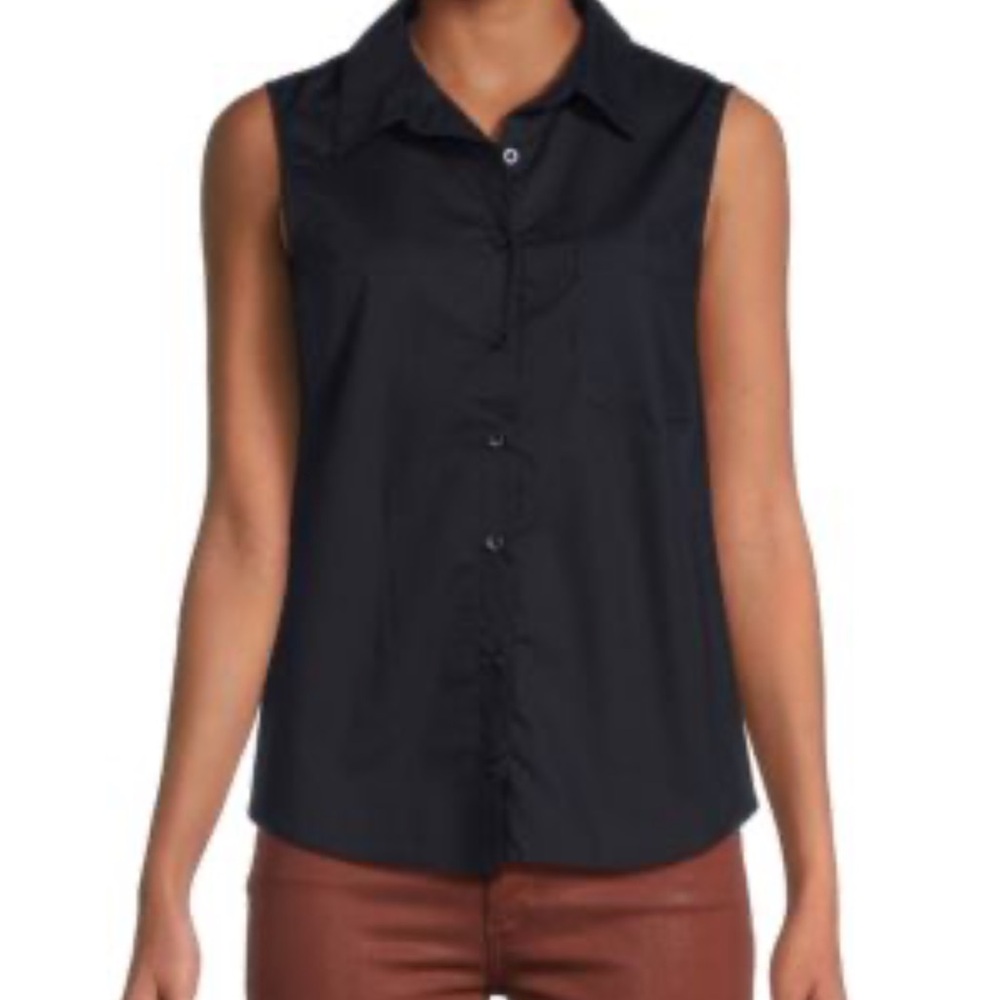 Philosophy Black Button Down Sleeveless Shirt - Picture 8 of 8